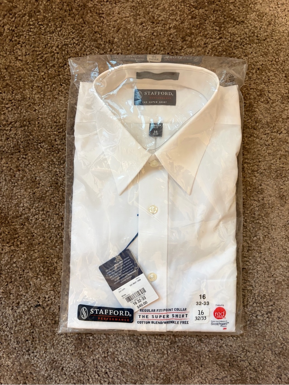 Stafford White Men's Dress Shirt - Point Collar